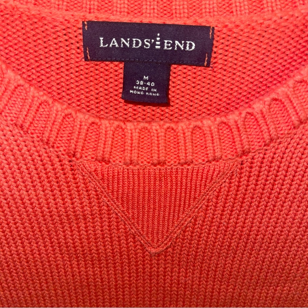 Lands' End Men’s Pullover Sweater Size Medium Orange/Coral - Picture 2 of 10